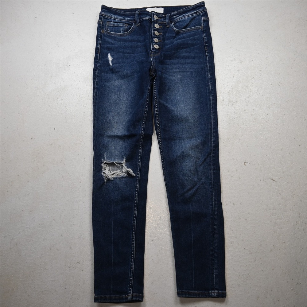 Vervet 29 High Rise Button Fly Skinny Dark Destroyed Stretch Denim Womens Jeans